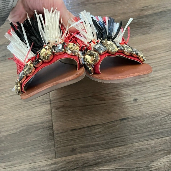 KENNETH Cole Heron Embellished Fringe Beaded Slide Sandals 9 - Picture 5 of 6